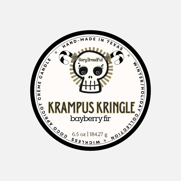 Krampus Kringle Luxury Wickless Candle: Bayberry Fir Wreath Scent - Picture 3 of 6